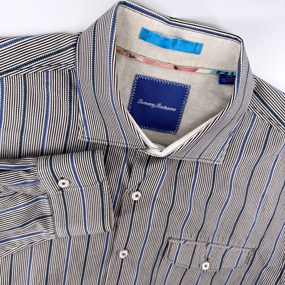 Tommy Bahama Other - Tommy Bahama Button Down Shirt Large Blue Brown Stripe Cotton Long Sleeve T34463
